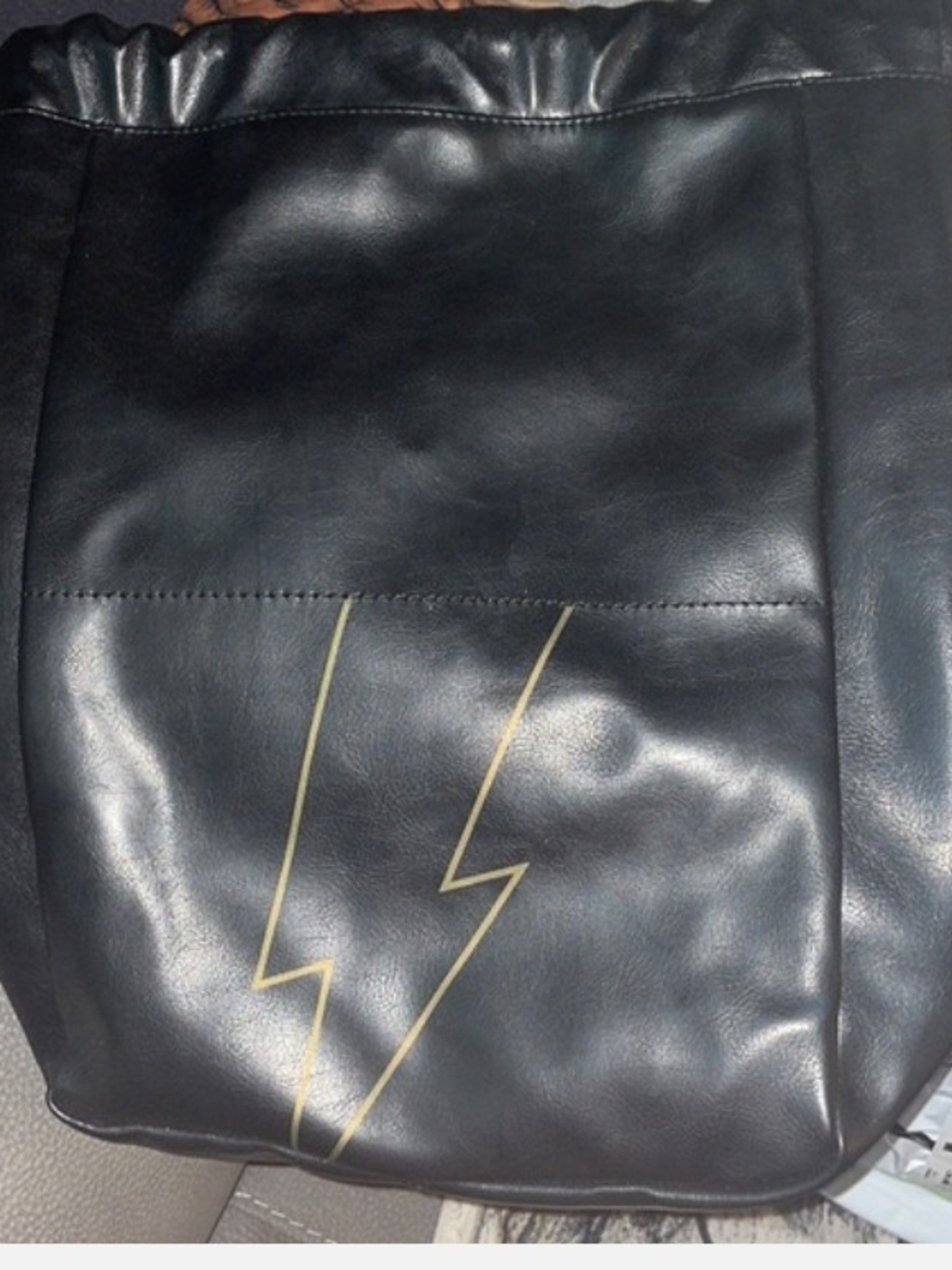 Carolina Herrera Black Leather Messenger Bag with Gold Lightning Accent